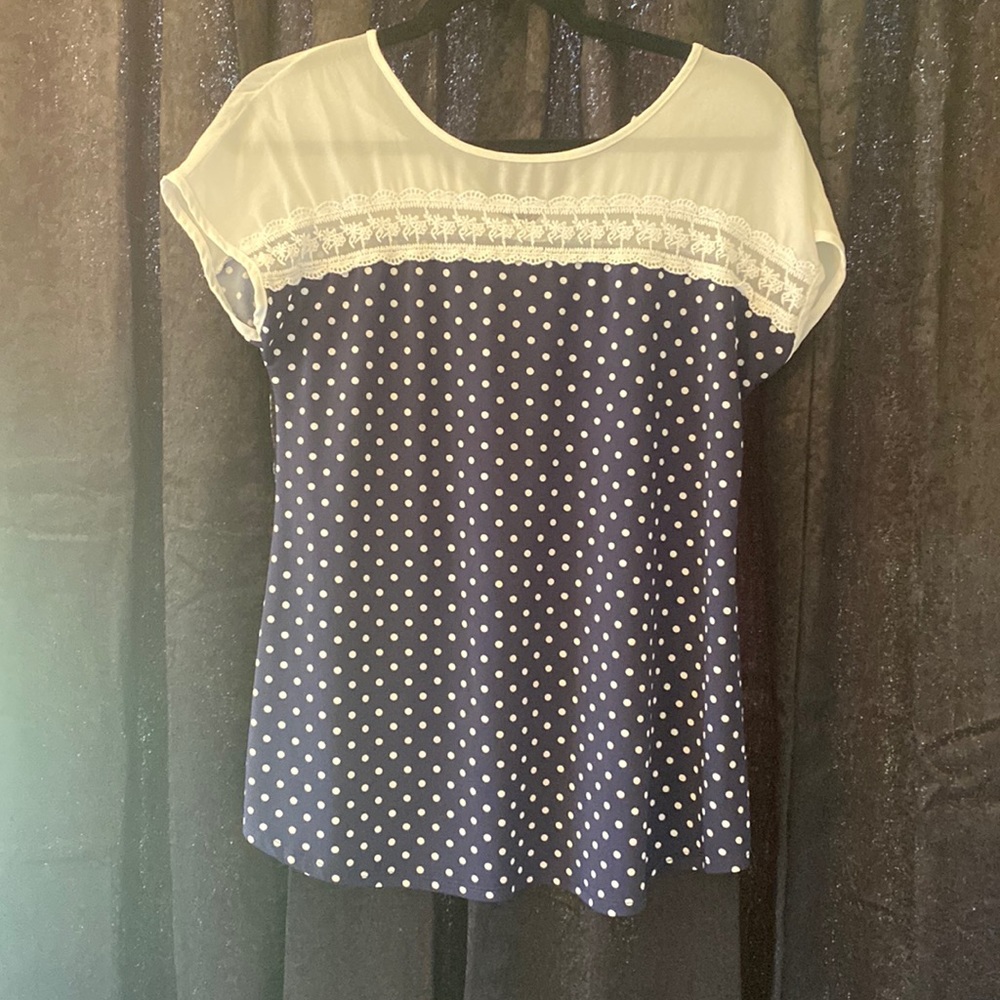 Faith and Joy, Size Small, Polka Dot Navy Blue and White